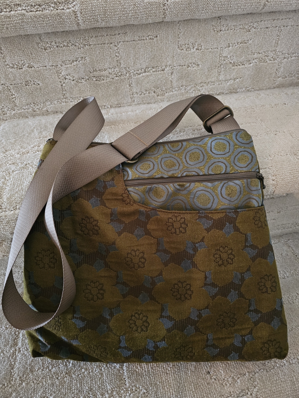 Floral Jacquard Crossbody Bag in Olive and Taupe